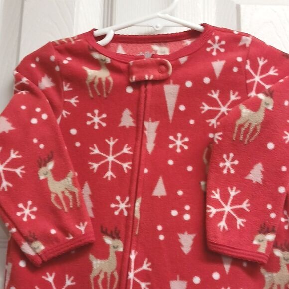 CHILD OF MINE UNISEX Holiday Reindeer, Trees, and Snowflake Footie Pajamas 12M - Picture 4 of 5